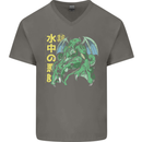 Japanese Anime Cthulhu Kraken Mens V-Neck Cotton T-Shirt Charcoal