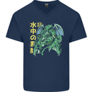Japanese Anime Cthulhu Kraken Mens V-Neck Cotton T-Shirt Navy Blue