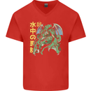 Japanese Anime Cthulhu Kraken Mens V-Neck Cotton T-Shirt Red