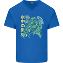 Japanese Anime Cthulhu Kraken Mens V-Neck Cotton T-Shirt Royal Blue