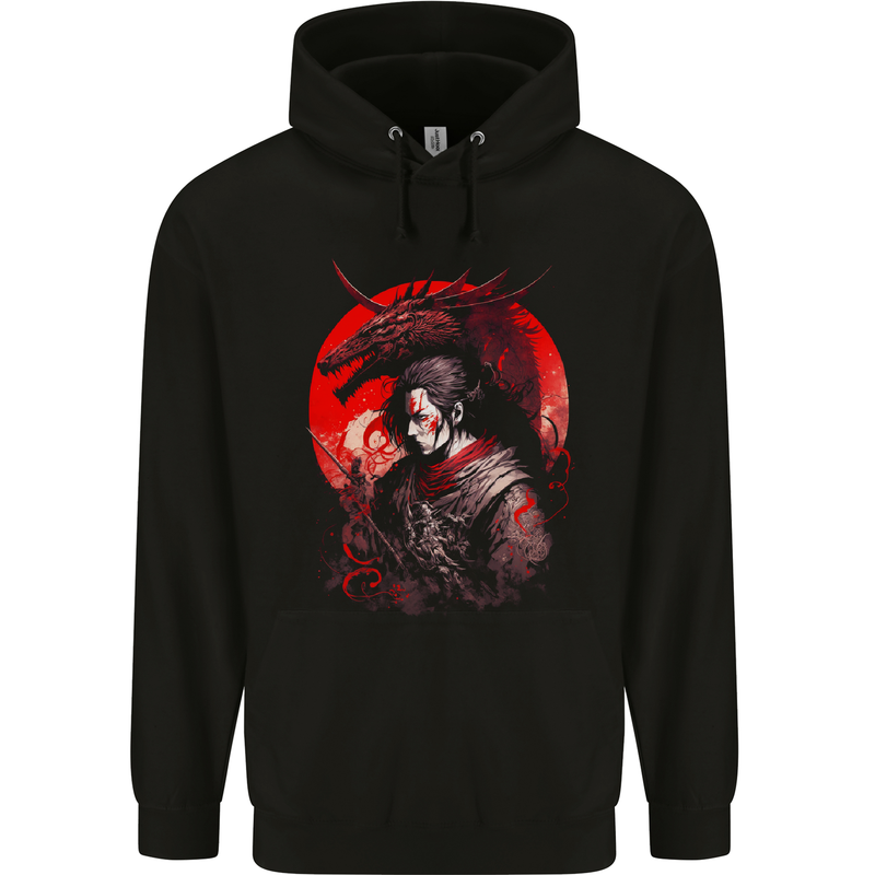 Japanese Dragon Warrior Samurai Ronin Mens 80% Cotton Hoodie Black