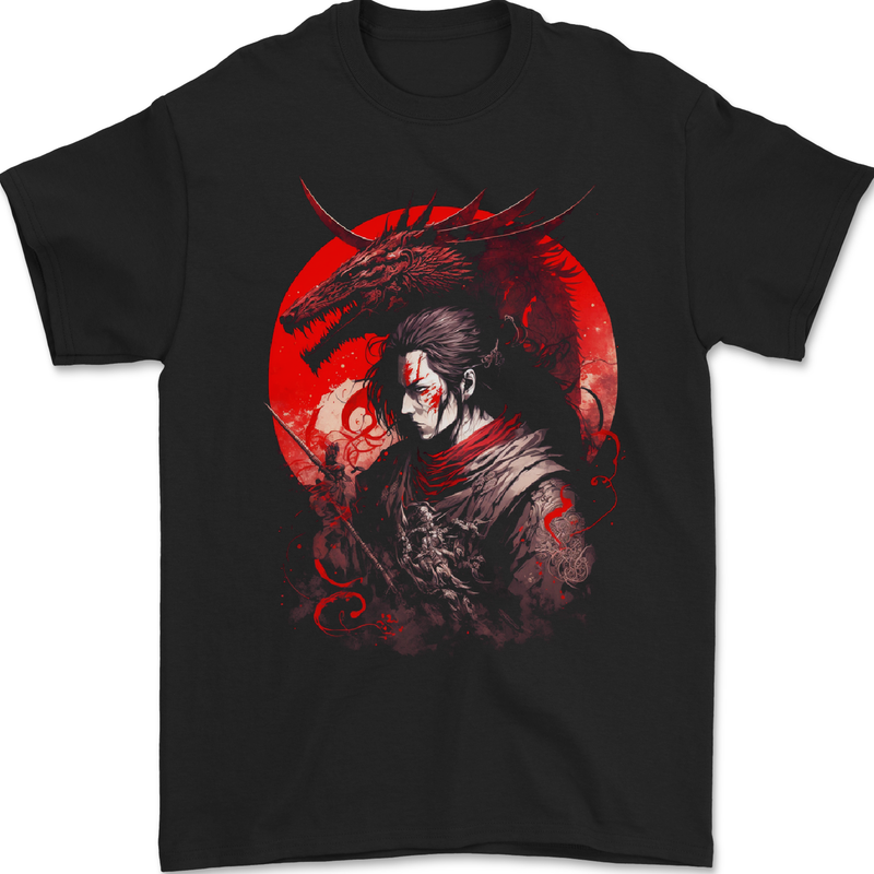 Japanese Dragon Warrior Samurai Ronin Mens Gildan Cotton T-Shirt Black