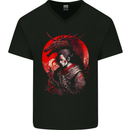 Japanese Dragon Warrior Samurai Ronin Mens V-Neck Cotton T-Shirt Black