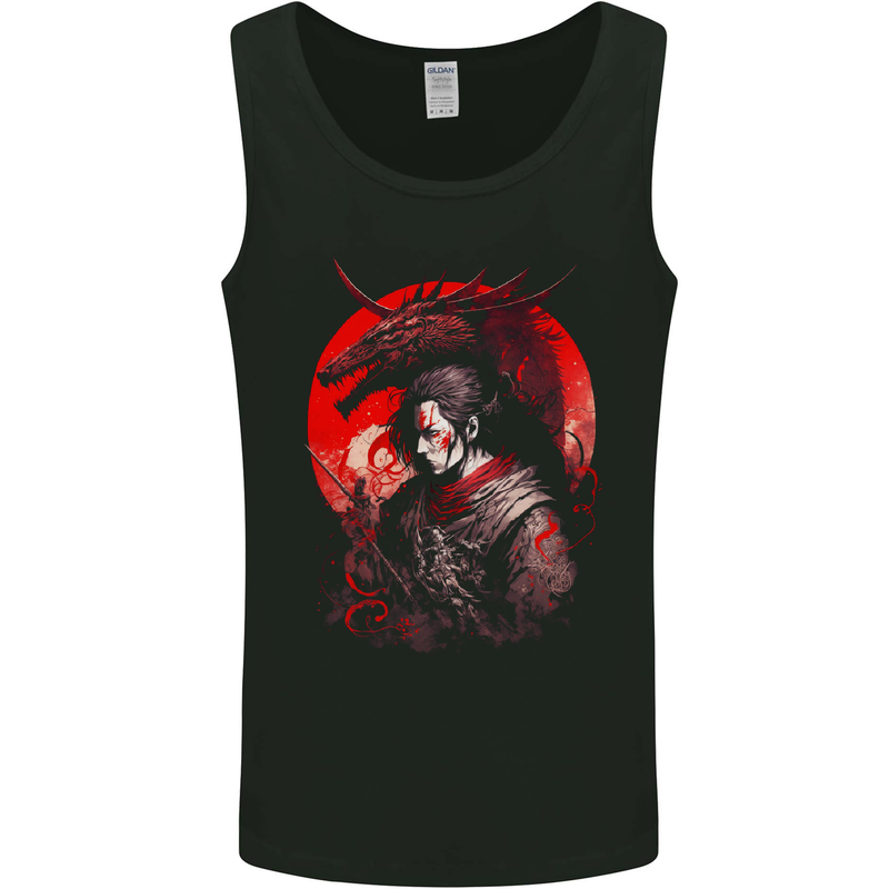 Japanese Dragon Warrior Samurai Ronin Mens Vest Tank Top Black