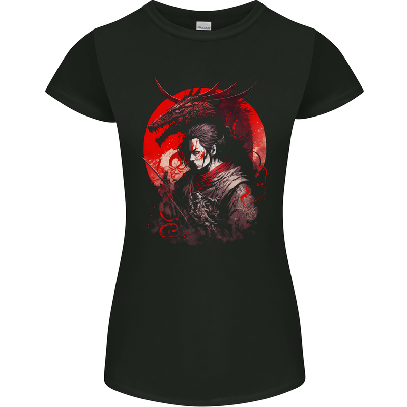 Japanese Dragon Warrior Samurai Ronin Womens Petite Cut T-Shirt Black