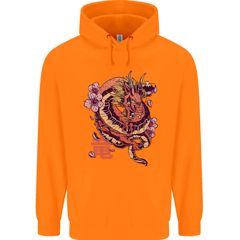 Japanese Fantasy Dragon Childrens Kids Hoodie Orange