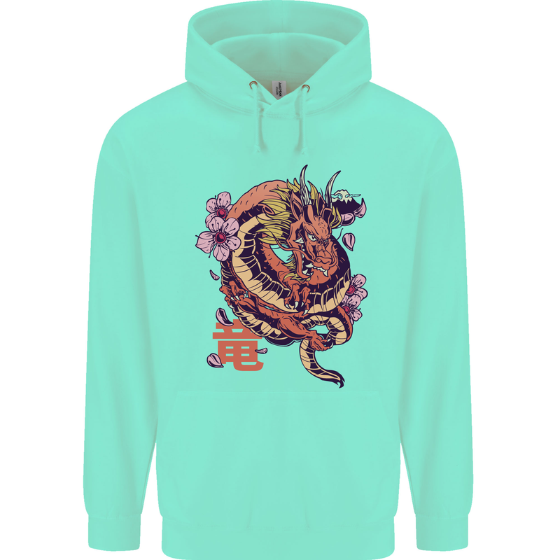 Japanese Fantasy Dragon Childrens Kids Hoodie Peppermint