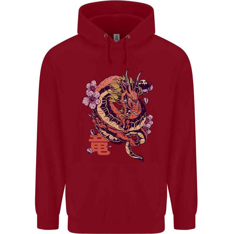 Japanese Fantasy Dragon Childrens Kids Hoodie Red