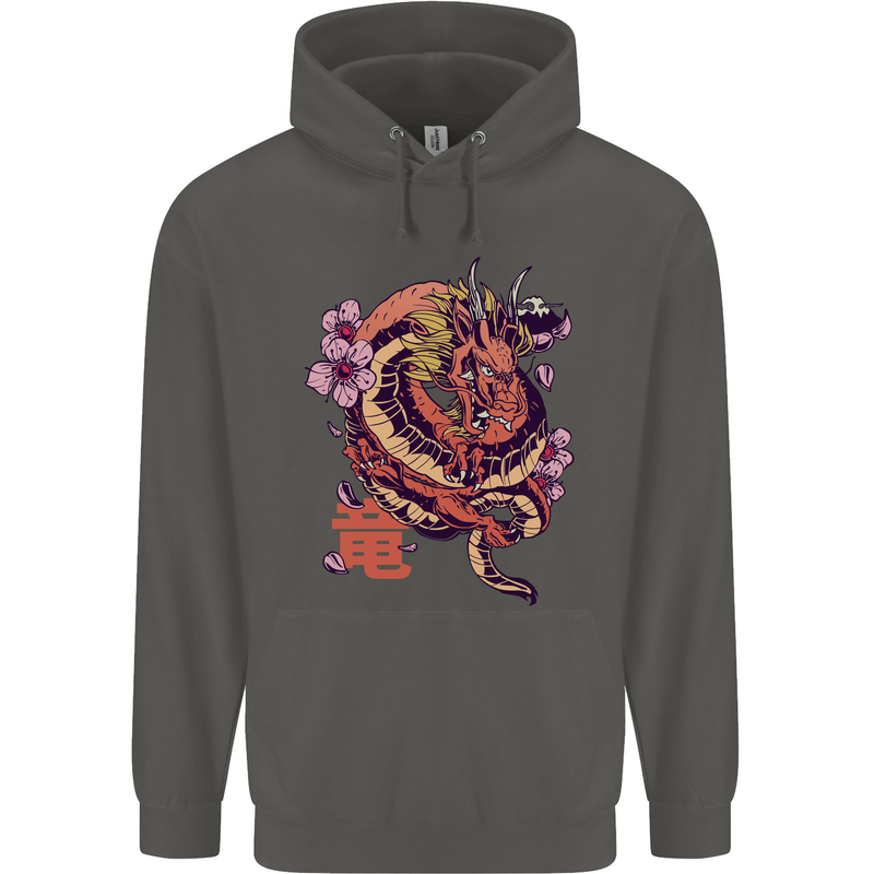 Japanese Fantasy Dragon Childrens Kids Hoodie Storm Grey