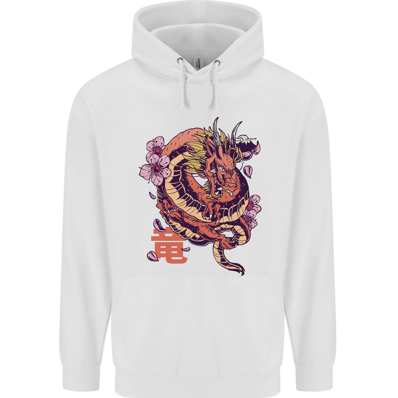 Japanese Fantasy Dragon Childrens Kids Hoodie White