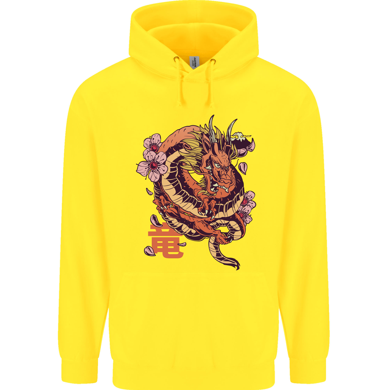 Japanese Fantasy Dragon Childrens Kids Hoodie Yellow