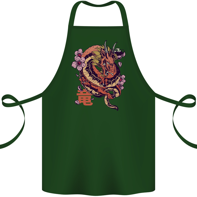 Japanese Fantasy Dragon Cotton Apron 100% Organic Forest Green