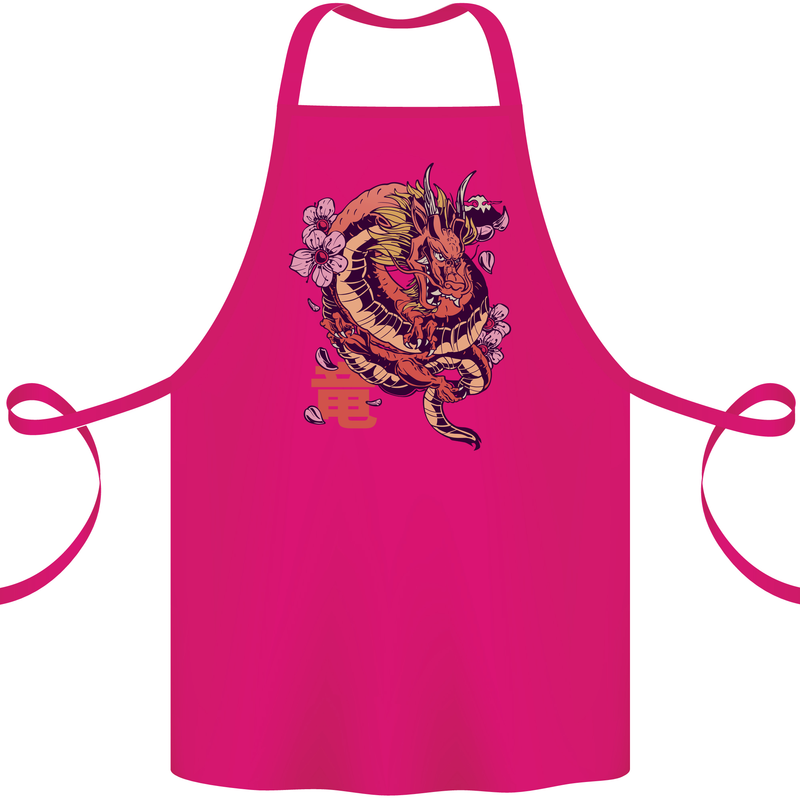 Japanese Fantasy Dragon Cotton Apron 100% Organic Pink