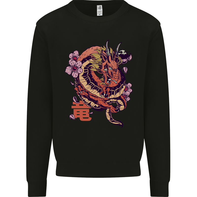 Japanese Fantasy Dragon Kids Sweatshirt Jumper Black