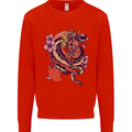 Japanese Fantasy Dragon Kids Sweatshirt Jumper Bright Red