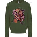 Japanese Fantasy Dragon Kids Sweatshirt Jumper Forest Green