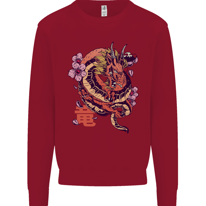 Japanese Fantasy Dragon Kids Sweatshirt Jumper Red
