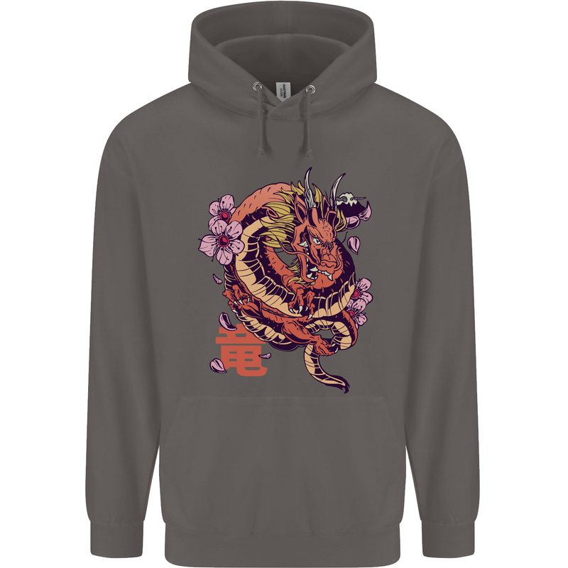 Japanese Fantasy Dragon Mens 80% Cotton Hoodie Charcoal