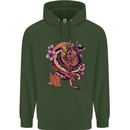 Japanese Fantasy Dragon Mens 80% Cotton Hoodie Forest Green