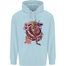 Japanese Fantasy Dragon Mens 80% Cotton Hoodie Light Blue