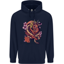 Japanese Fantasy Dragon Mens 80% Cotton Hoodie Navy Blue