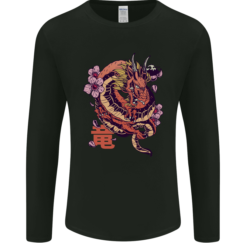 Japanese Fantasy Dragon Mens Long Sleeve T-Shirt Black
