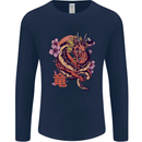 Japanese Fantasy Dragon Mens Long Sleeve T-Shirt Navy Blue