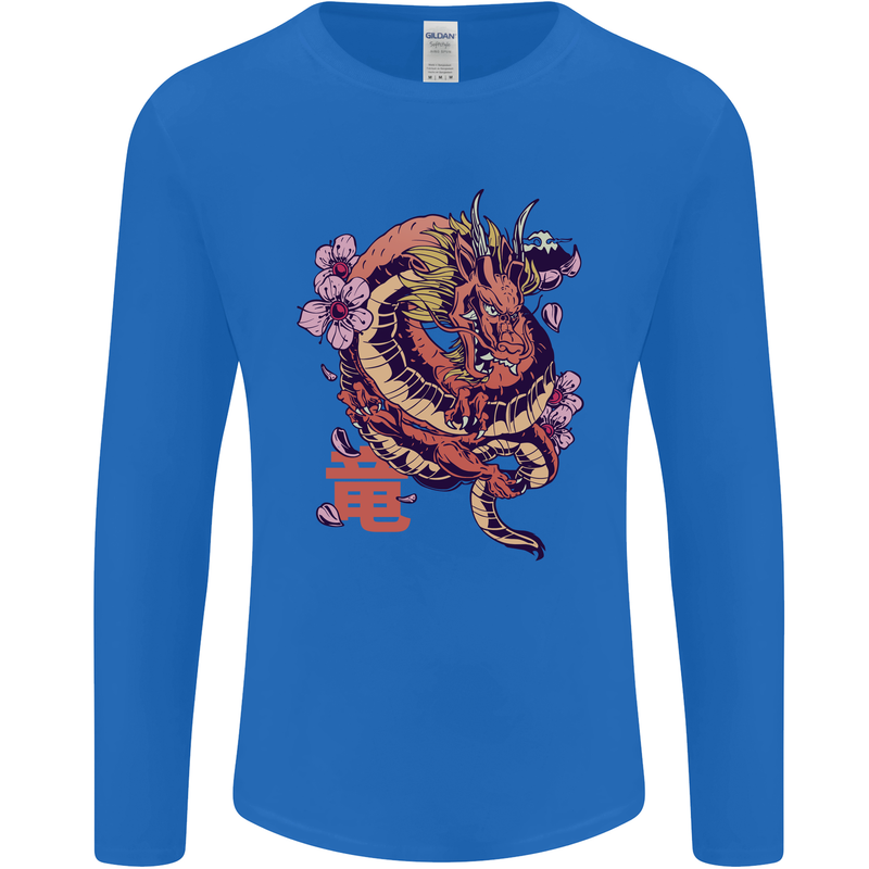 Japanese Fantasy Dragon Mens Long Sleeve T-Shirt Royal Blue