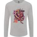 Japanese Fantasy Dragon Mens Long Sleeve T-Shirt Sports Grey