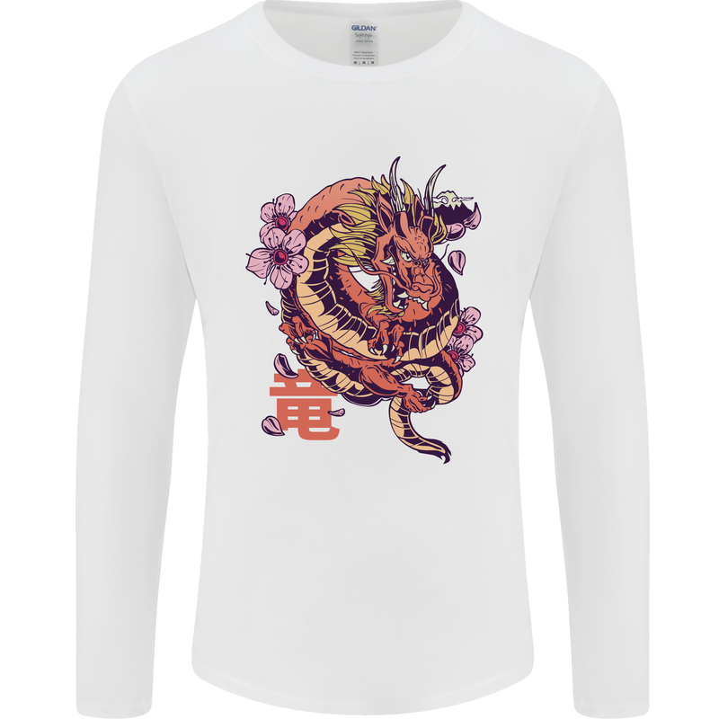 Japanese Fantasy Dragon Mens Long Sleeve T-Shirt White