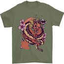 Japanese Fantasy Dragon Mens T-Shirt 100% Cotton Military Green