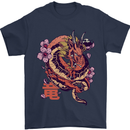 Japanese Fantasy Dragon Mens T-Shirt 100% Cotton Navy Blue