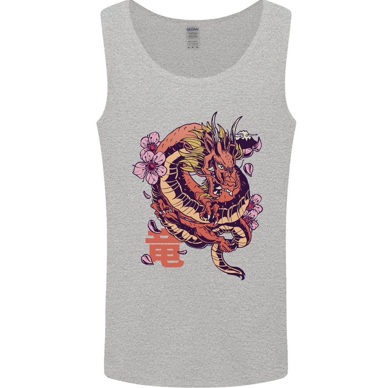 Japanese Fantasy Dragon Mens Vest Tank Top Sports Grey