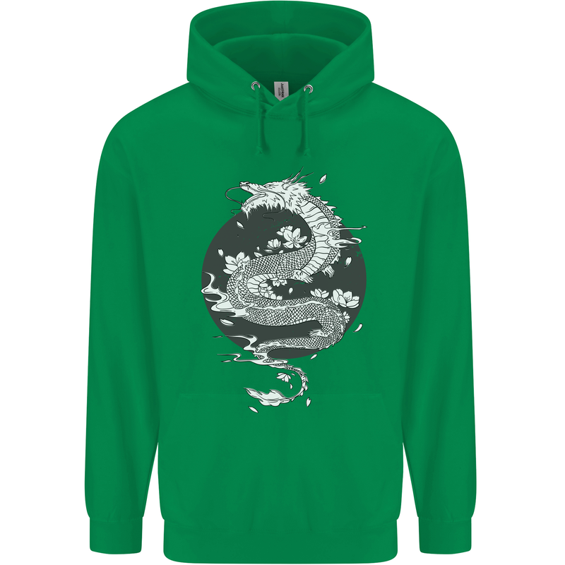 Japanese Fantasy Dragon Sun Background Childrens Kids Hoodie Irish Green