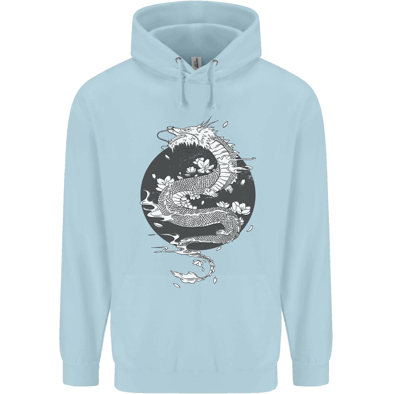 Japanese Fantasy Dragon Sun Background Childrens Kids Hoodie Light Blue