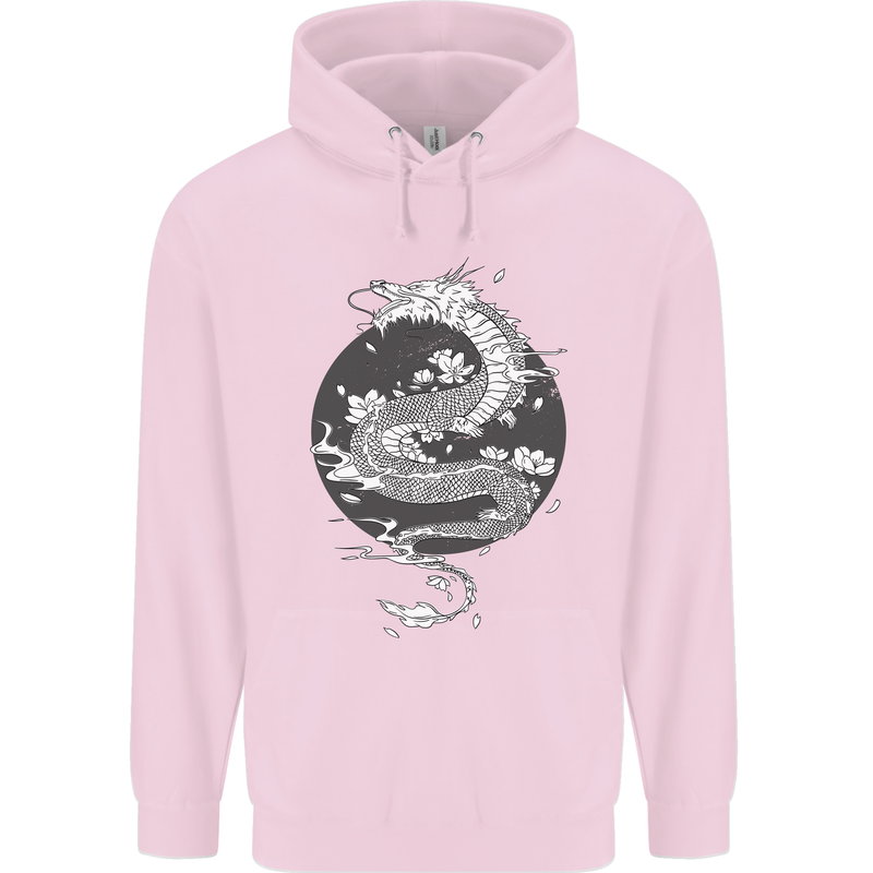 Japanese Fantasy Dragon Sun Background Childrens Kids Hoodie Light Pink
