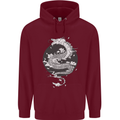 Japanese Fantasy Dragon Sun Background Childrens Kids Hoodie Maroon