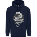Japanese Fantasy Dragon Sun Background Childrens Kids Hoodie Navy Blue