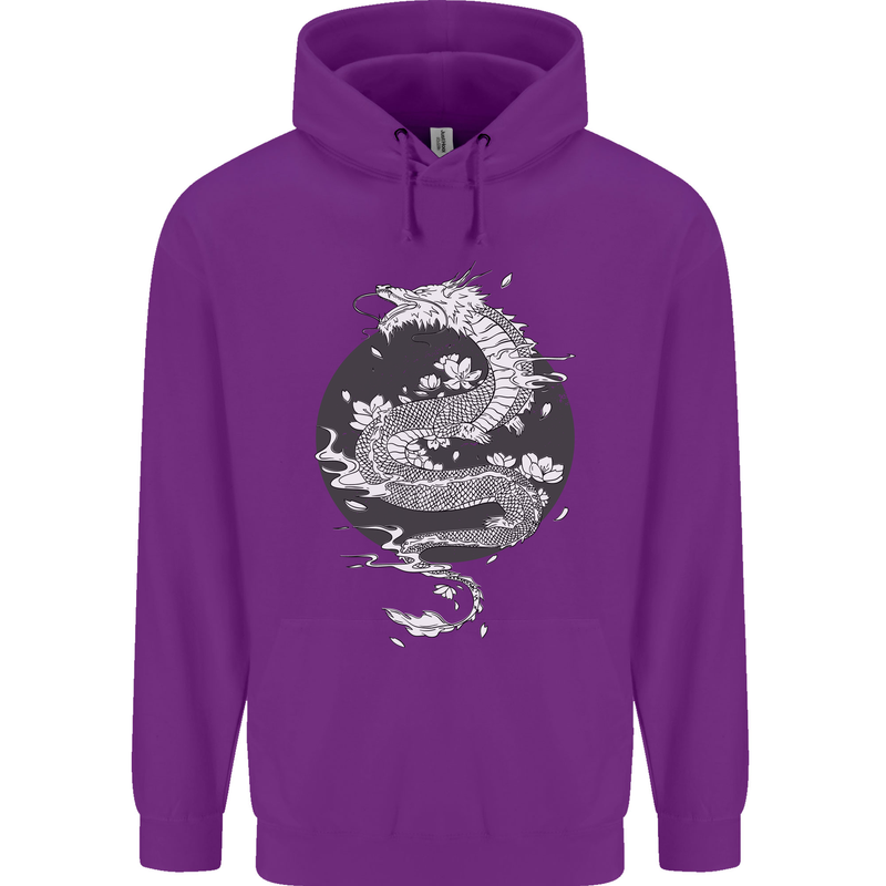Japanese Fantasy Dragon Sun Background Childrens Kids Hoodie Purple