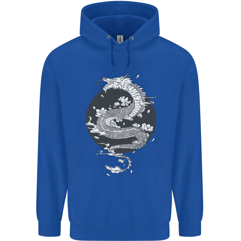 Japanese Fantasy Dragon Sun Background Childrens Kids Hoodie Royal Blue