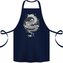 Japanese Fantasy Dragon Sun Background Cotton Apron 100% Organic Navy Blue