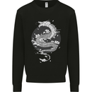 Japanese Fantasy Dragon Sun Background Kids Sweatshirt Jumper Black