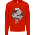 Japanese Fantasy Dragon Sun Background Kids Sweatshirt Jumper Bright Red