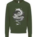 Japanese Fantasy Dragon Sun Background Kids Sweatshirt Jumper Forest Green
