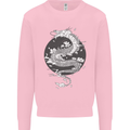 Japanese Fantasy Dragon Sun Background Kids Sweatshirt Jumper Light Pink