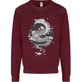 Japanese Fantasy Dragon Sun Background Kids Sweatshirt Jumper Maroon