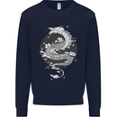 Japanese Fantasy Dragon Sun Background Kids Sweatshirt Jumper Navy Blue