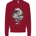 Japanese Fantasy Dragon Sun Background Kids Sweatshirt Jumper Red