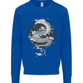 Japanese Fantasy Dragon Sun Background Kids Sweatshirt Jumper Royal Blue