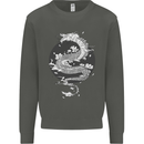 Japanese Fantasy Dragon Sun Background Kids Sweatshirt Jumper Storm Grey